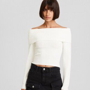 Bershka Cream Bardot Sweater